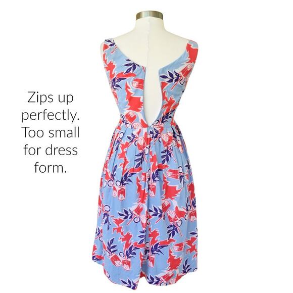 Modcloth Emily and Fin Valerie Retro Midi A-line Dress Blue Cocktail Print - Picture 5 of 8